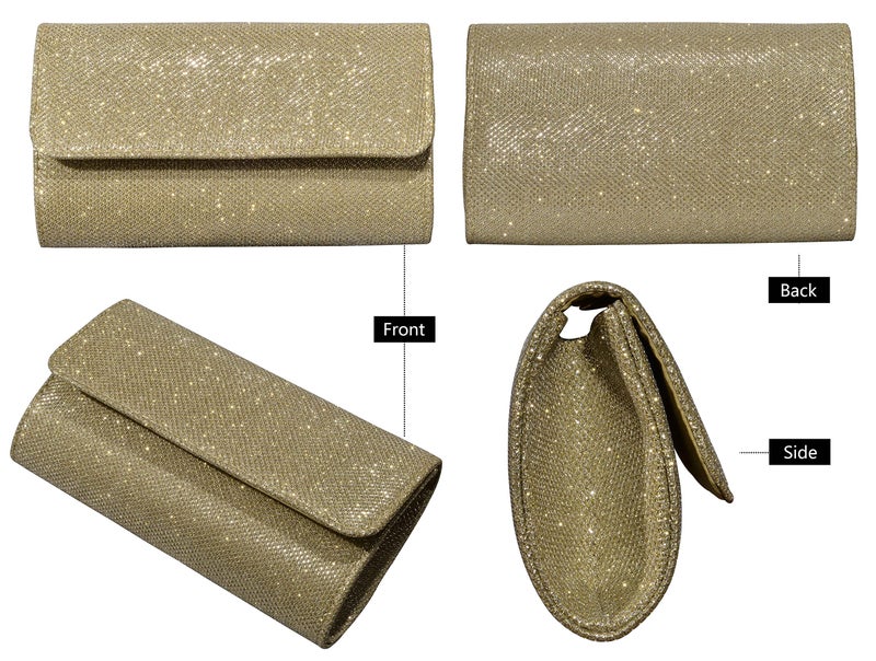 Outrip Women's Evening Bag Clutch Purse Glitter Party Wedding Handbag with Chain (Gold) - Image 3